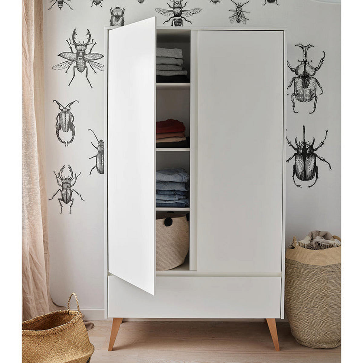 SKRIŇA 2 dvere Biela a drevo - biela, kompozitné drevo (100/200/52cm) - Petits-meubles