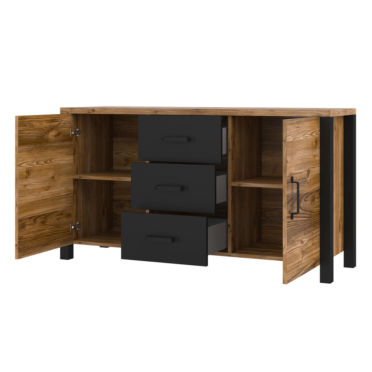 SIDEBOARD OLIVIERO 147/79/43 cm mit 3 Schubladen und 2 Türen Braun - Braun, Holzwerkstoff (147/79/43cm) - MASSENO