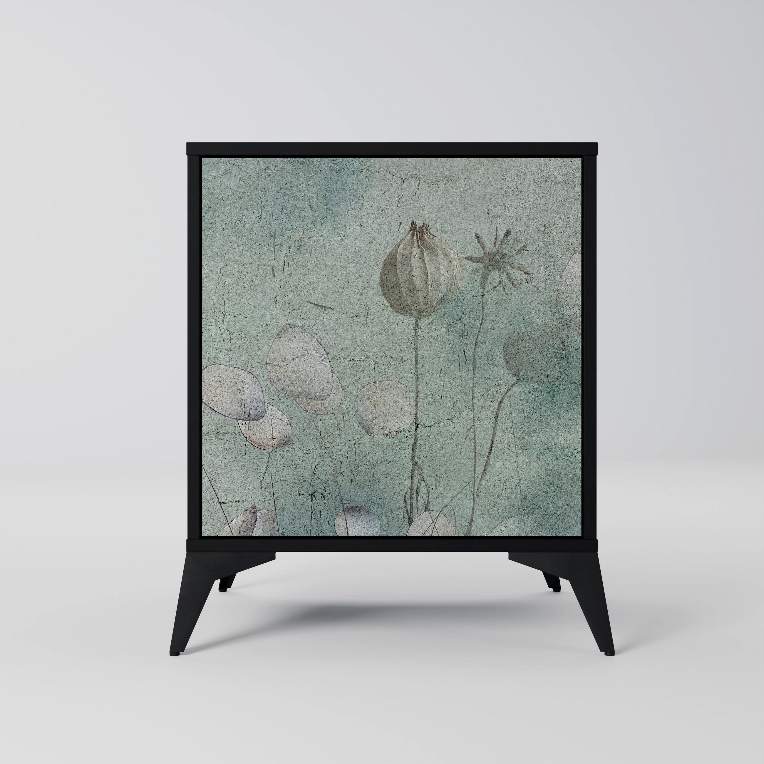 SIDEBOARD NIGHT LADY, Schwarz, 57,5x42x70,5 cm, Schwarze Metall-Sternfüße - Multicolor/Schwarz, Holzwerkstoff/Metall (57.5/70.5/42cm) - SpaceRebels
