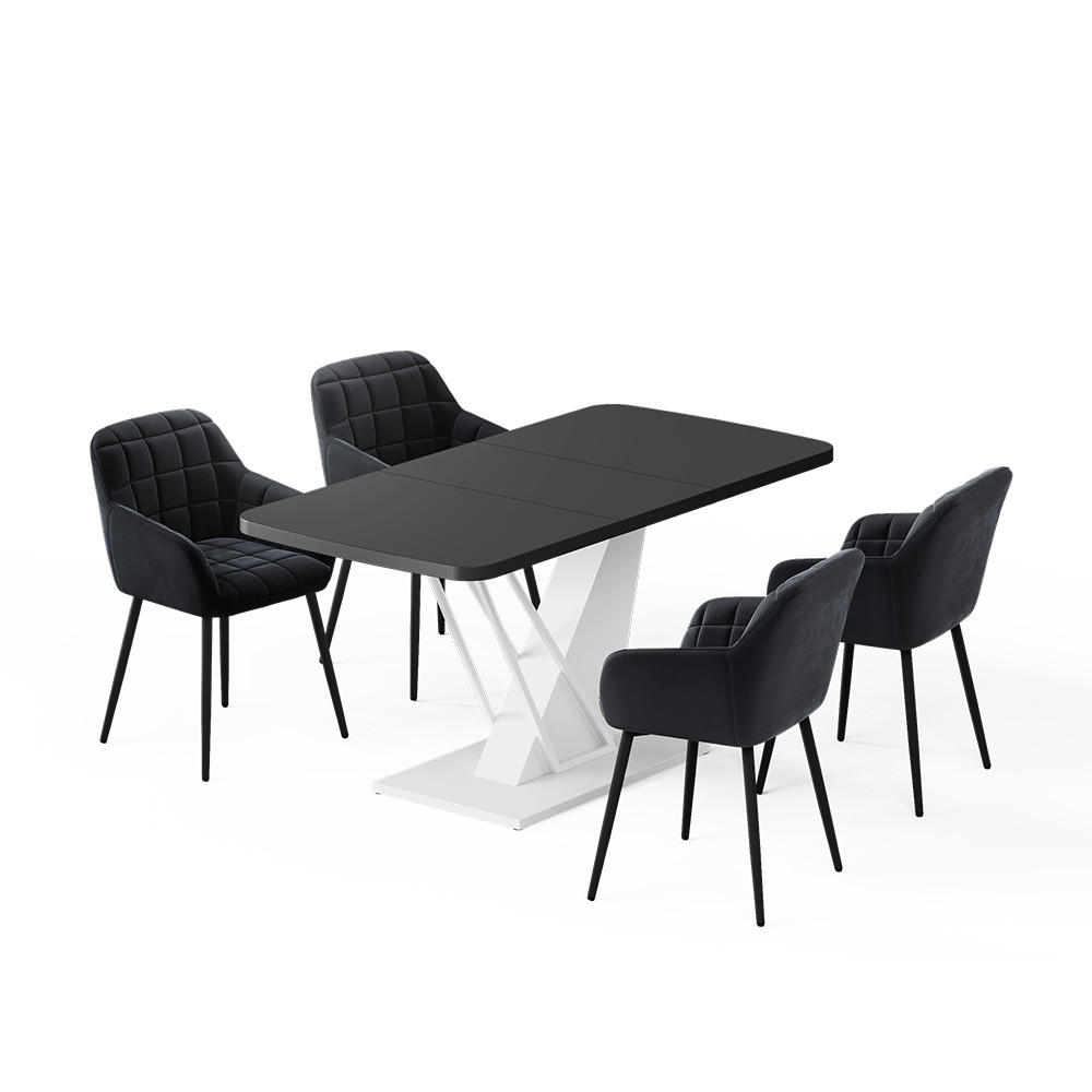 JEDILNA MIZA Fenaro, Črna/Bela, 120 x 80 cm s 4 jedilnimi stoli - črna/bela, leseni material (120/76/80cm) - Vicco