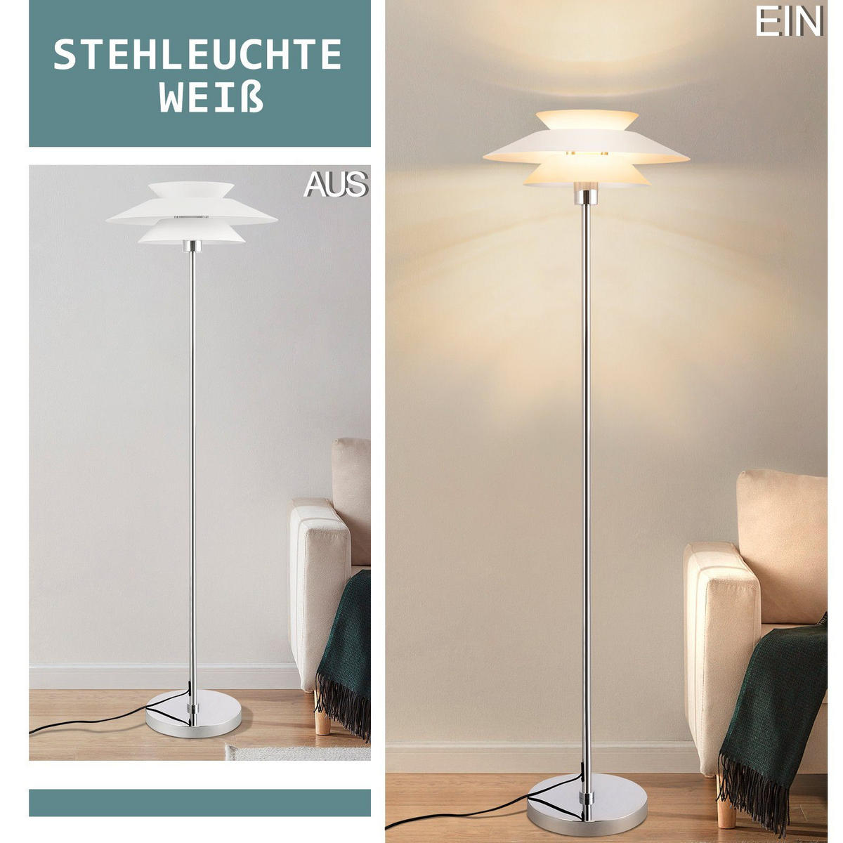 STEHLEUCHTE Albert 40/25/145 cm - Weiß, Metall (25/20/143cm) - Nettlife