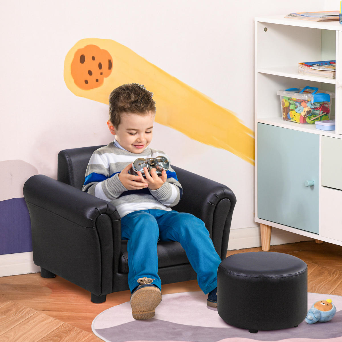 KINDERSESSEL, Schwarz, Holz, kunststoff - Schwarz, Holz (42/41/54cm) - HOMCOM