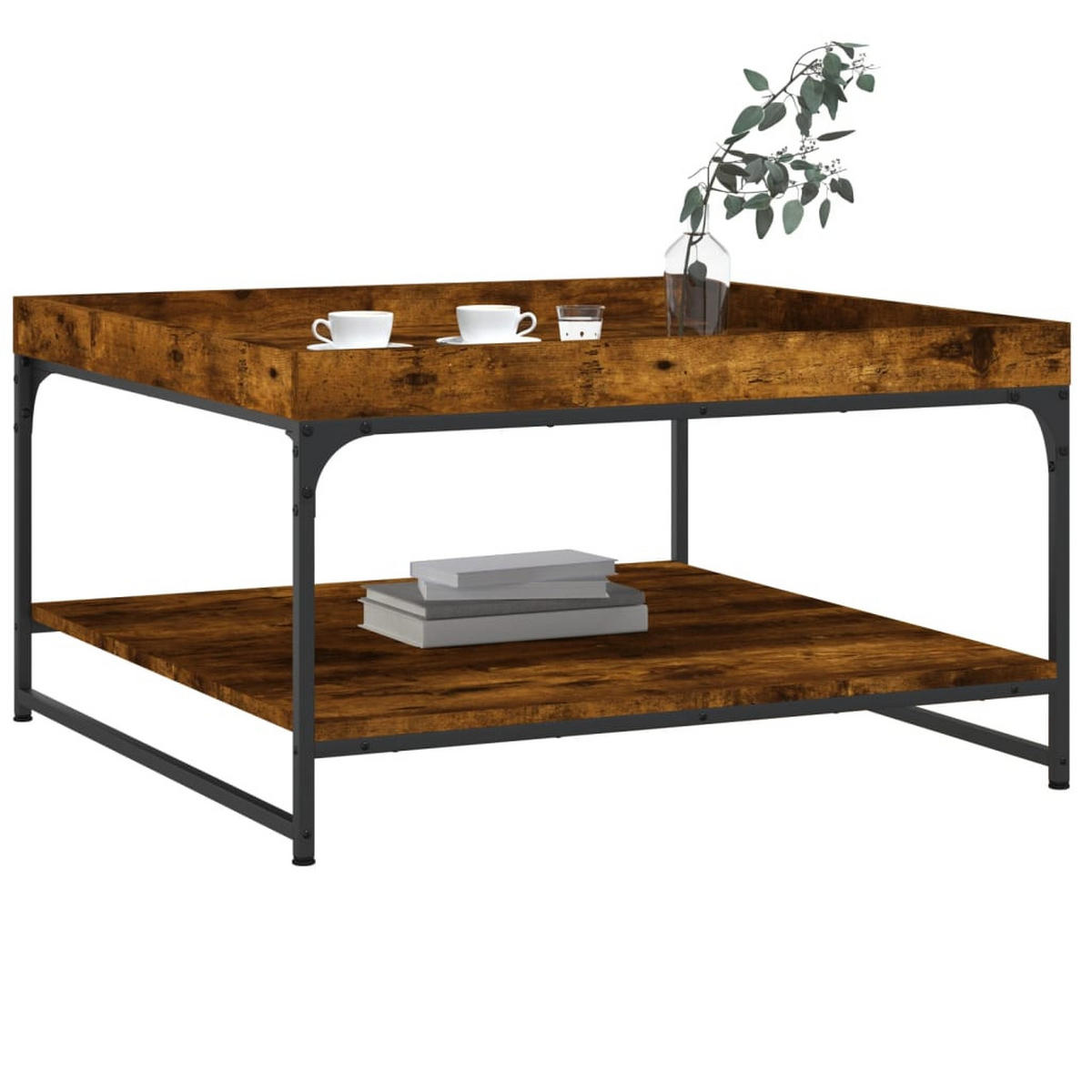 COUCHTISCH Räuchereiche 80x80x45 cm Holzwerkstoff und Eisen - Braun, Holzwerkstoff (80/80/45cm) - furnicato