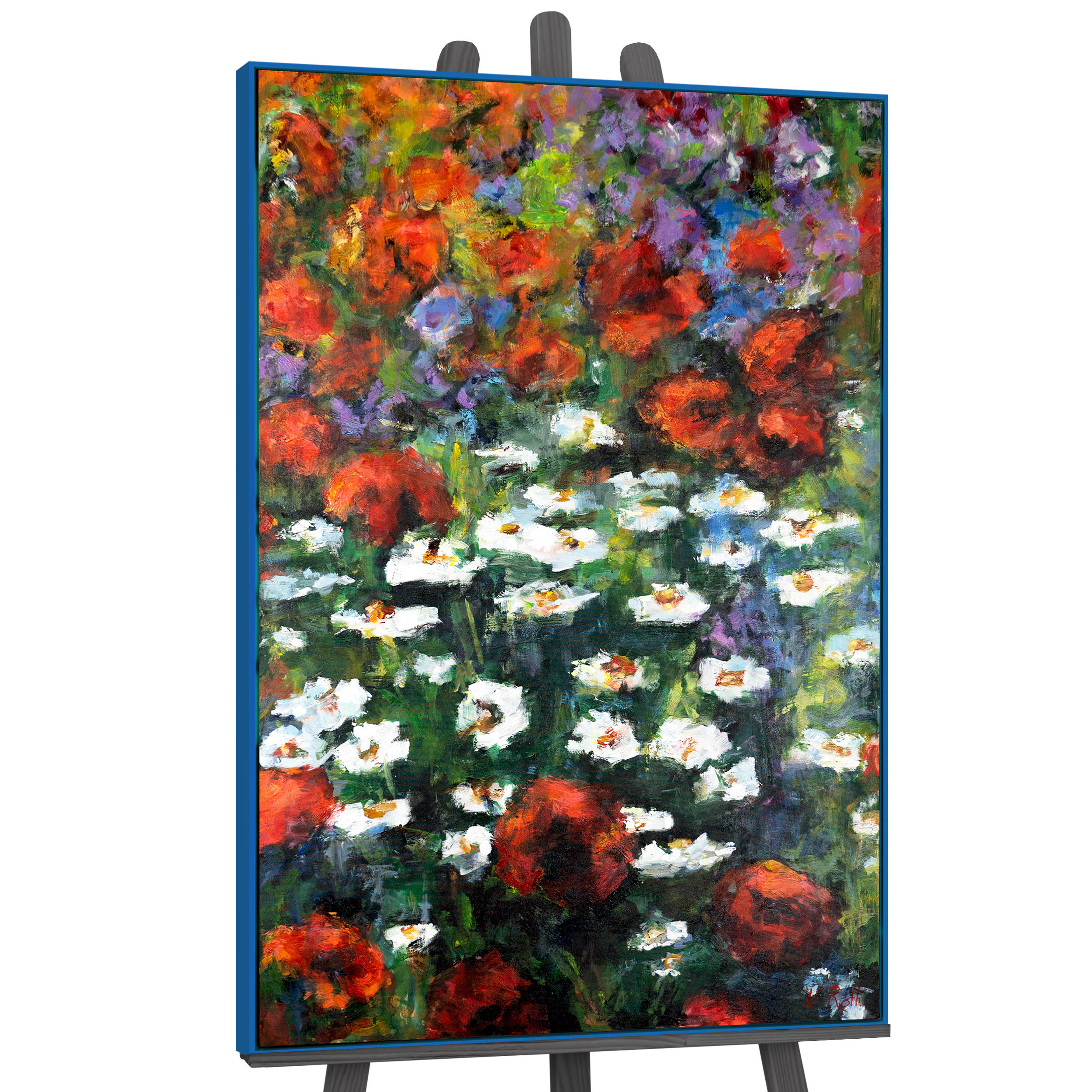 GEMÄLDE Blühende Weiten Schattenfugenrahmen Blau 140x100 cm - Blau, Holz (140/100cm) - YS-art gallery