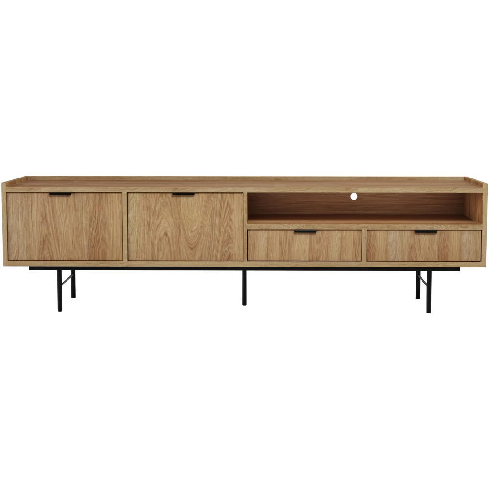LOWBOARD Evron mit 2 Schubalden und 2 Tür, Walnuss - Eichefarben/Schwarz, Holzwerkstoff/Metall (200/55/40cm) - Beautysofa