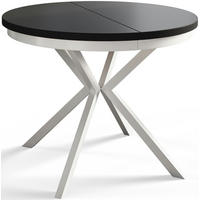 ESSZIMMERTISCH BERGO, ausziehbarer Tisch 120 cm/200 cm, Farbe: Schwarz, mit Metallbeinen in Farbe Weiß - Schwarz/Weiß, Holzwerkstoff (120/120/76cm) - Alpi-Möbel