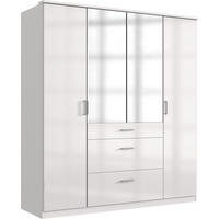 KLEIDERSCHRANK Clack in Weiß mit Fronten in Hochglanz Weiß Lack - Drehtürenschrank 179 cm – mit Spiegel - Weiß, Holzwerkstoff (179/199/58cm)