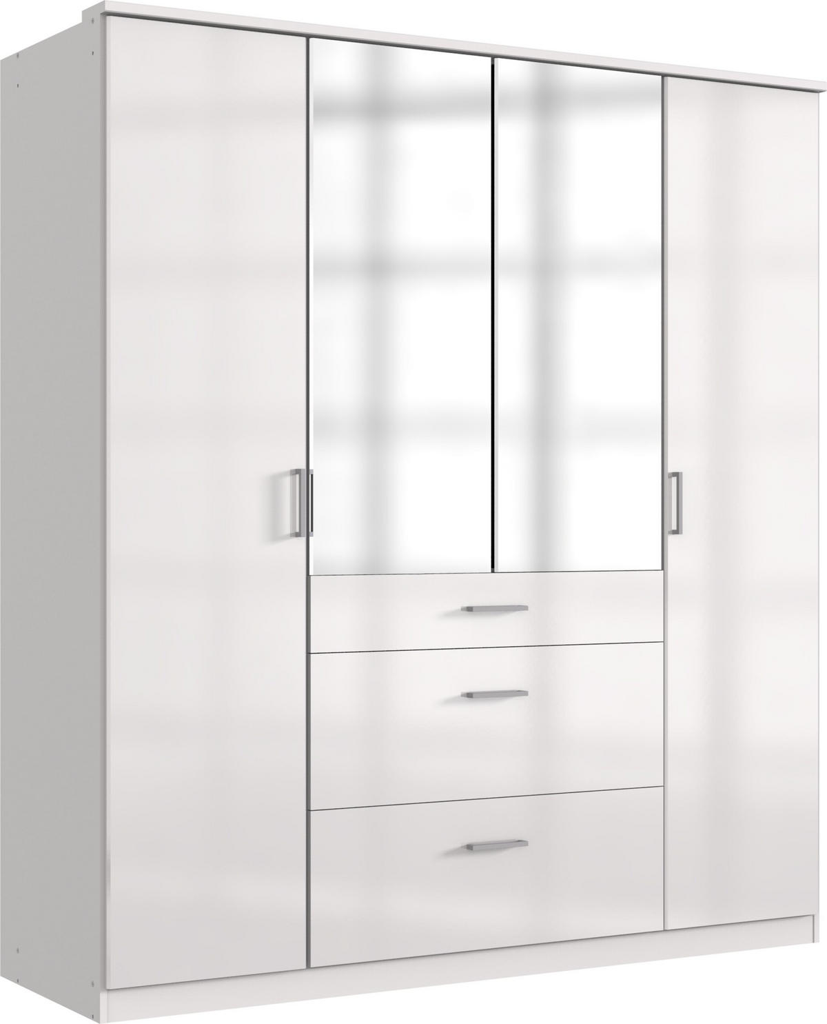 KLEIDERSCHRANK Clack in Weiß mit Fronten in Hochglanz Weiß Lack - Drehtürenschrank 179 cm – mit Spiegel - Weiß, Holzwerkstoff (179/199/58cm)