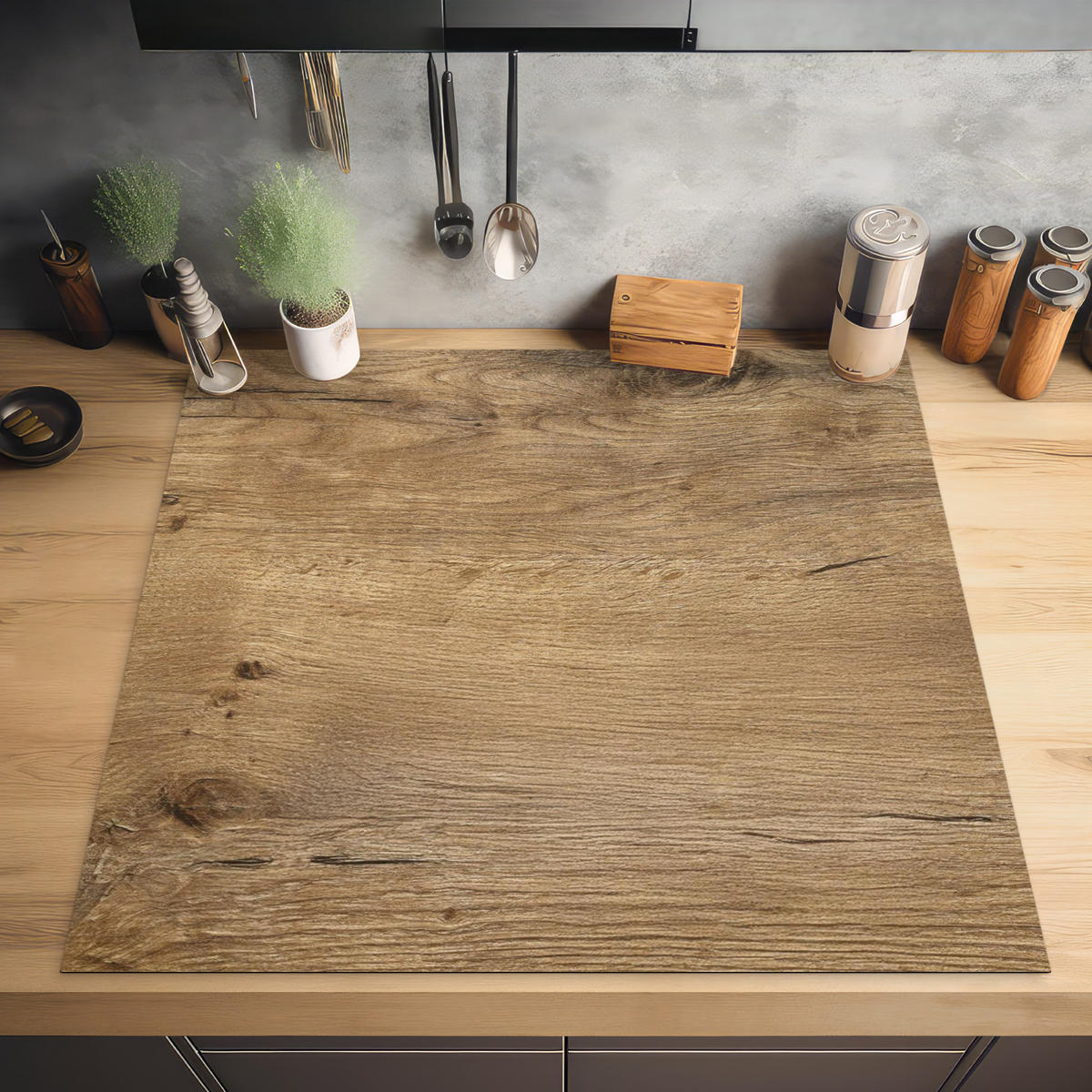 HERDABDECKPLATTE Holz - Braun - Holzoptik 78x78 cm - Eichefarben, Kunststoff (78/78/0.2cm) - MuchoWow