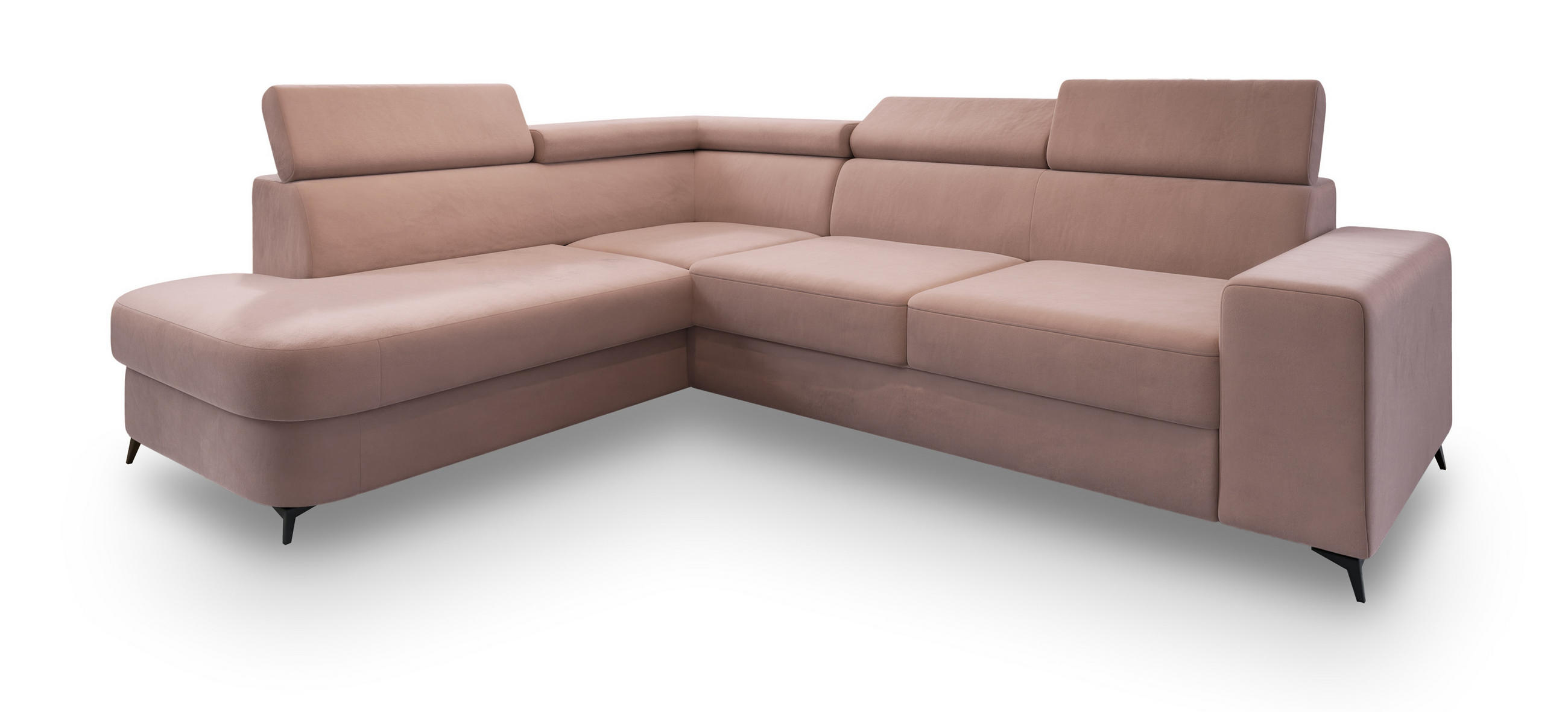 ECKSOFA ALVORO L-S Rosa Velours-Stoff mit Schlaffunktion - Rosa, Holz (253/190cm) - MASSENO