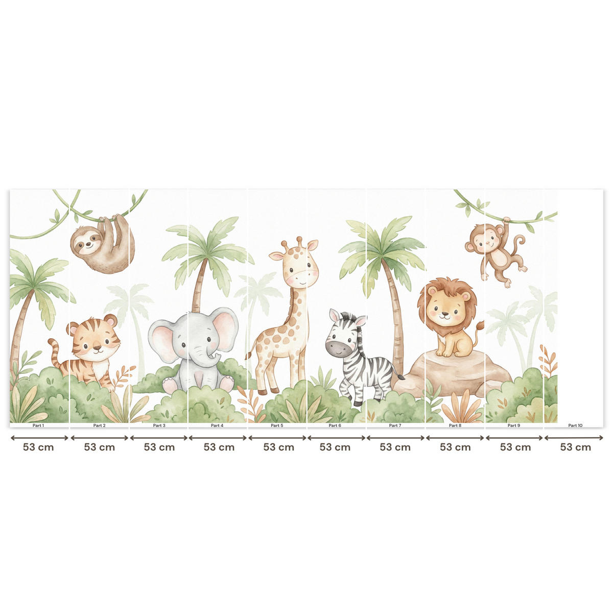 KINDERTAPETE - Tiere - Dschungel - Pastell - 500x220 cm - Weiß, Papier (500/220cm) - OnlyWow