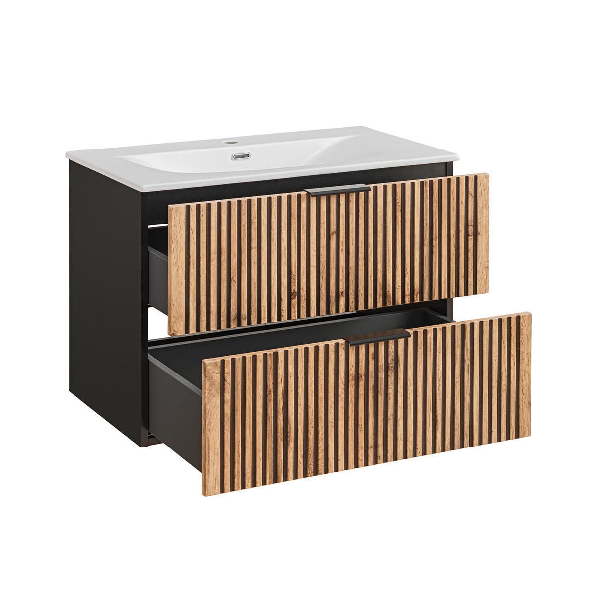 WASCHTISCH 80.2cm Gaia Holz in Eichenoptik und Schwarz - Schwarz, Holzwerkstoff (80.2/57/46cm) - Petits-meubles