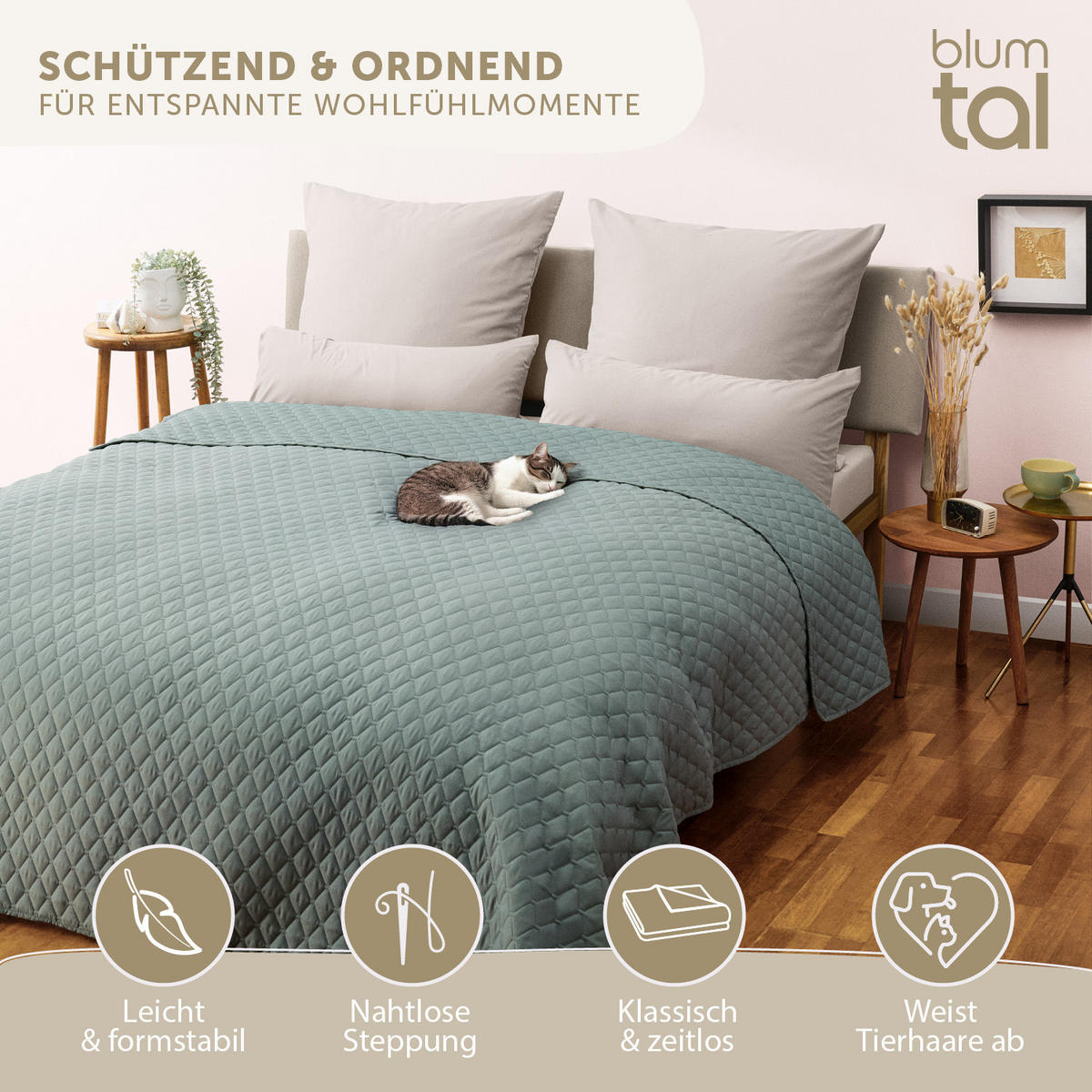 TAGESDECKE 170x210 cm, waschbarer Sofa- & Couchüberwurf, Grün - Grün, Textil (170/210cm) - Blumtal