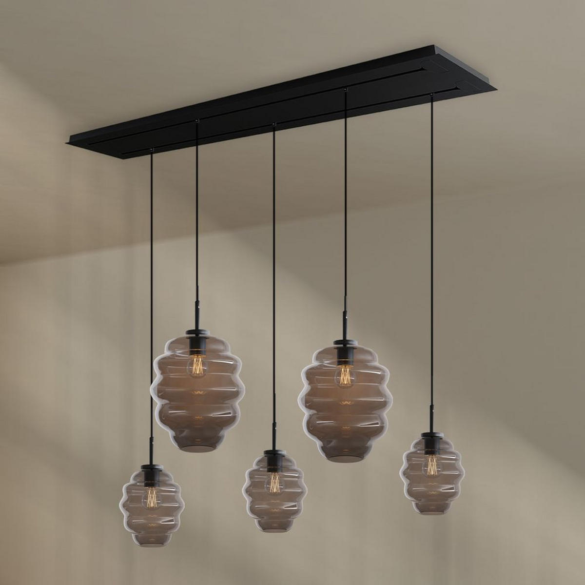 HÄNGELEUCHTE Echos 5-flammig Rauch Ø 18/25cm - Anthrazit/Schwarz, Glas (18/18/20cm) - s.luce
