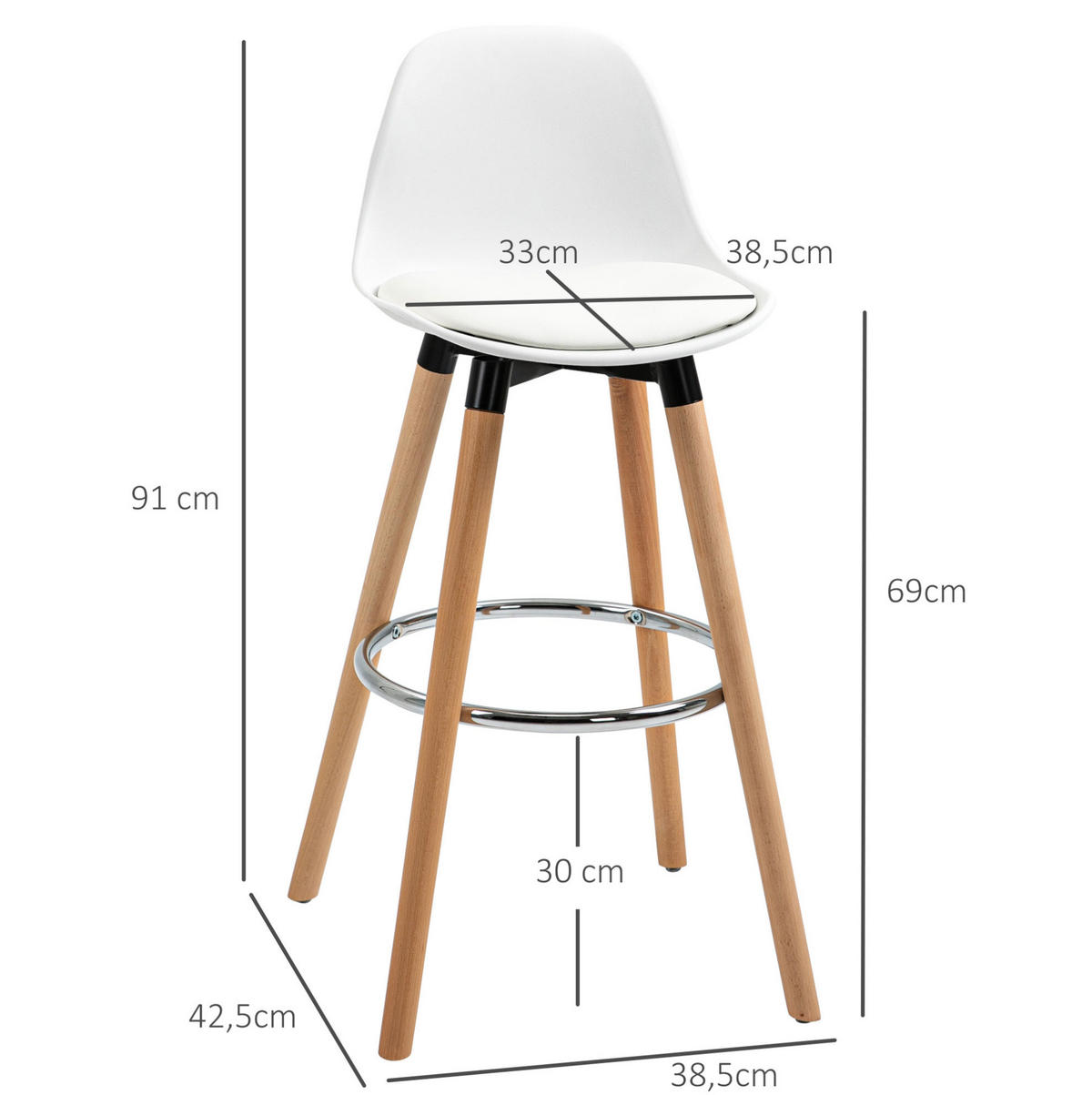 BARHOCKER 2er-Set mit Rückenlehne 38,5 x 42,5 x 91 cm White - Weiß, Metall (42.5/91/38.5cm) - Meubliv