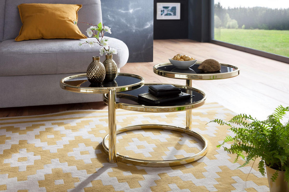BEISTELLTISCH Glas Stahlgestell Schwenkbare Platten, Gold 58x58x43 cm - Goldfarben, Glas/Metall (58/58/43cm) - KADIMA DESIGN