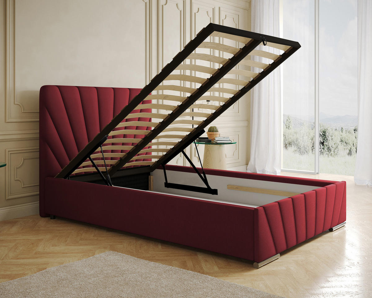 POLSTERBETT Ray 120 x 200 cm mit Bettkasten und Lattenrost, Federkernmatratze- rot - Rot, Holz (120/200cm) - Homesy