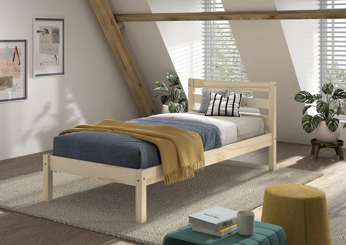 EINZELBETT Karolina Kiefer natur lackiert 90x200 Kinderzimmer - Kieferfarben, Holz (90/200cm) - 58aufmkessel