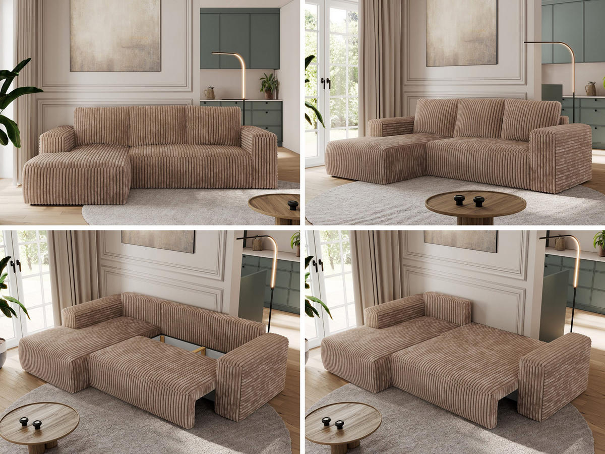 ECKSOFA TRENTINO L Braun Cord - Links - Schwarz/Braun, Textil (266/164cm) - MKS