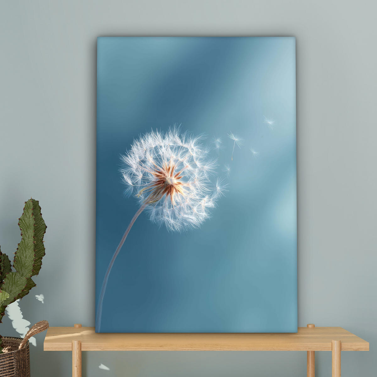 LEINWANDBILD Löwenzahn - Wind - Blau Wanddeko 40x60 cm - Blaugrau, Textil (40/60cm) - MuchoWow