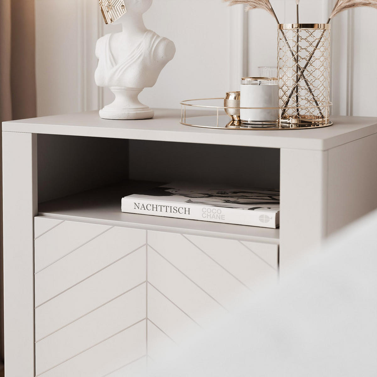 NACHTSCHRANK LORIEN 54/40/57 cm Kaschmir - Kaschmir/Schwarz, Holzwerkstoff/Metall (54/57.1/40.6cm) - Idohome