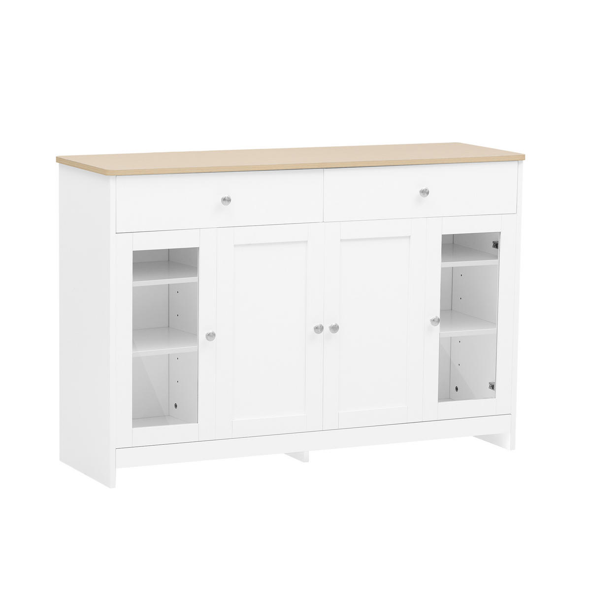 SIDEBOARD 120/37/80 cm mit 4 Türen, 2 Schubladen & Glaseinsatz im Landhausstil - Weiß, Holzwerkstoff (120/80/37cm) - BEAOK