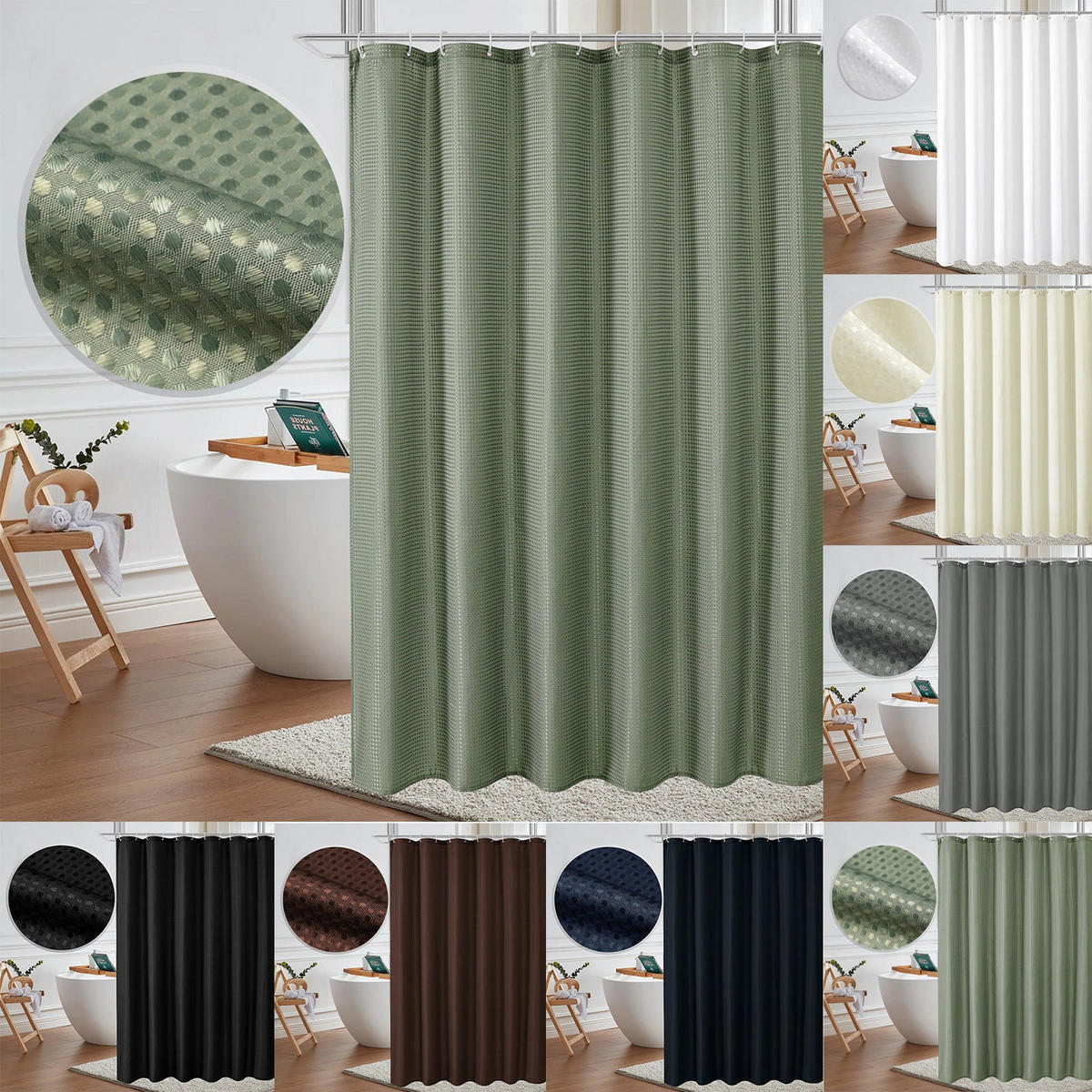 DUSCHVORHANG Schwarz Polyester weich schimmelresistent maschinenwaschbar mit Haken Badezimmer - Schwarz, Textil (180/0.5cm) - MCBOSON