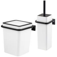 WC-GARNITUR 2-TLG. Bürste u. Eimer SAVONA Softtouch inkl. Wandhalterung, eckig - weiß - Weiß, Kunststoff (18/25/21cm) - bremermann
