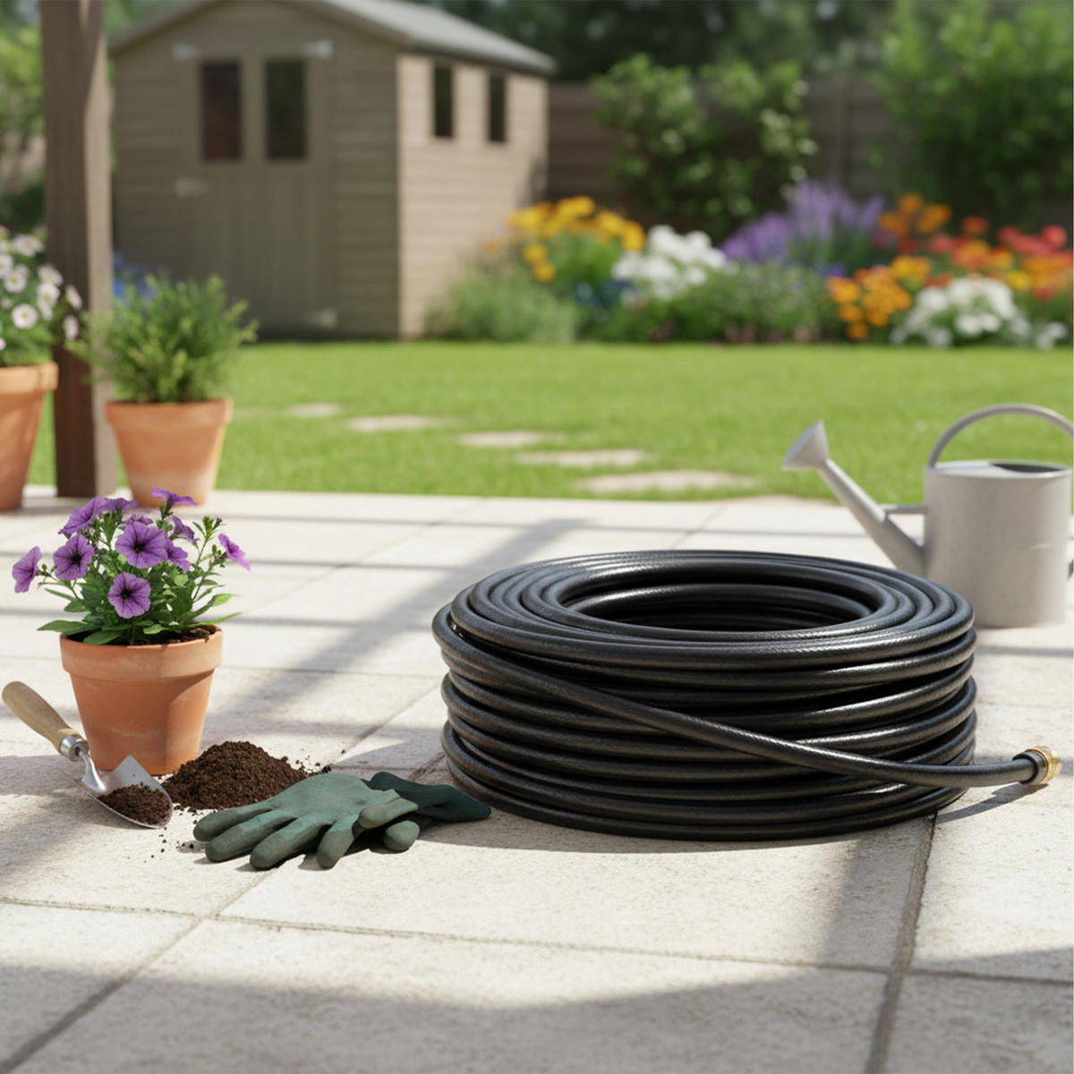 GARTENSCHLAUCH - Schwarz, Kunststoff (2000cm) - Relaxdays