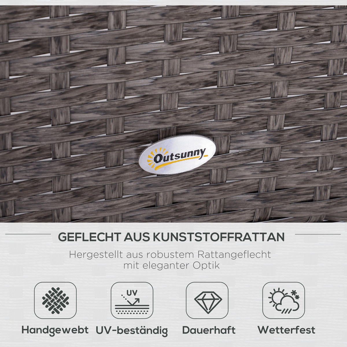 GARTENMÖBEL Set, Polyrattan, Dunkelgrau - Dunkelgrau, Metall - Outsunny