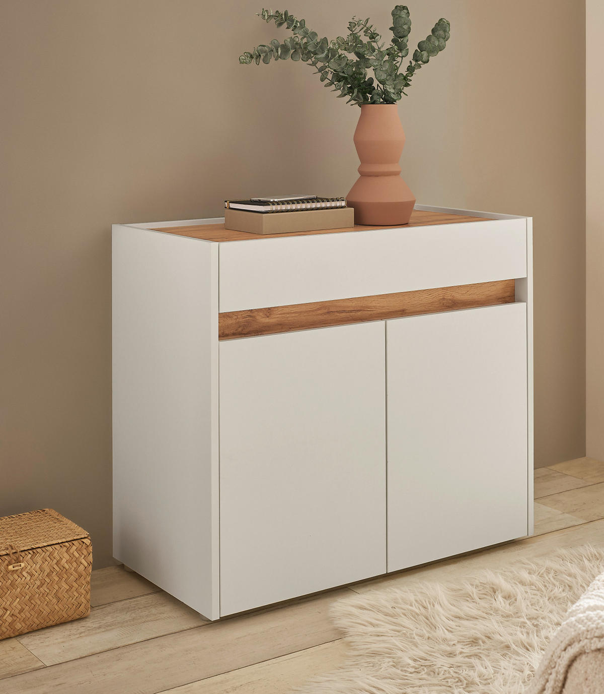 SCHUHSCHRANK weiß, Eiche Wotan 80 cm, Flurkommode mit Schubladen - Silberfarben/Eiche Wotan, Holzwerkstoff/Kunststoff (80/70/40cm) - Furn.Design