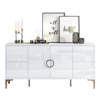 SIDEBOARD, 150/38/59,5 cm, MDF bílá s vysokým leskem, 4 zásuvky a 2 dvířka - bílá, kompozitní dřevo (150/59.5/38cm) - BEAOK