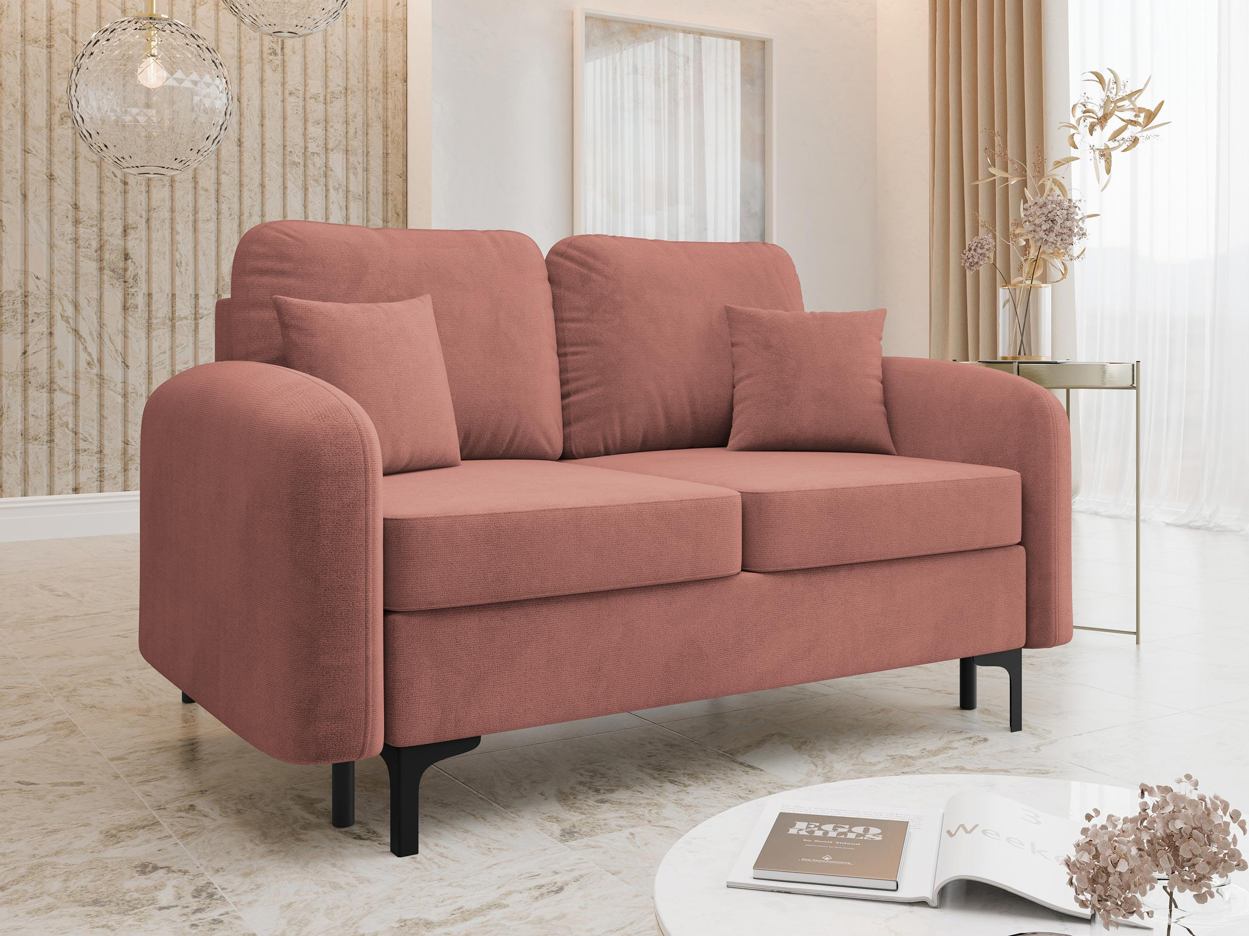 SCHLAFSOFA Venice Small - Schwarz/Rosa, Holz/Textil (157/96/94cm) - MIRJAN24