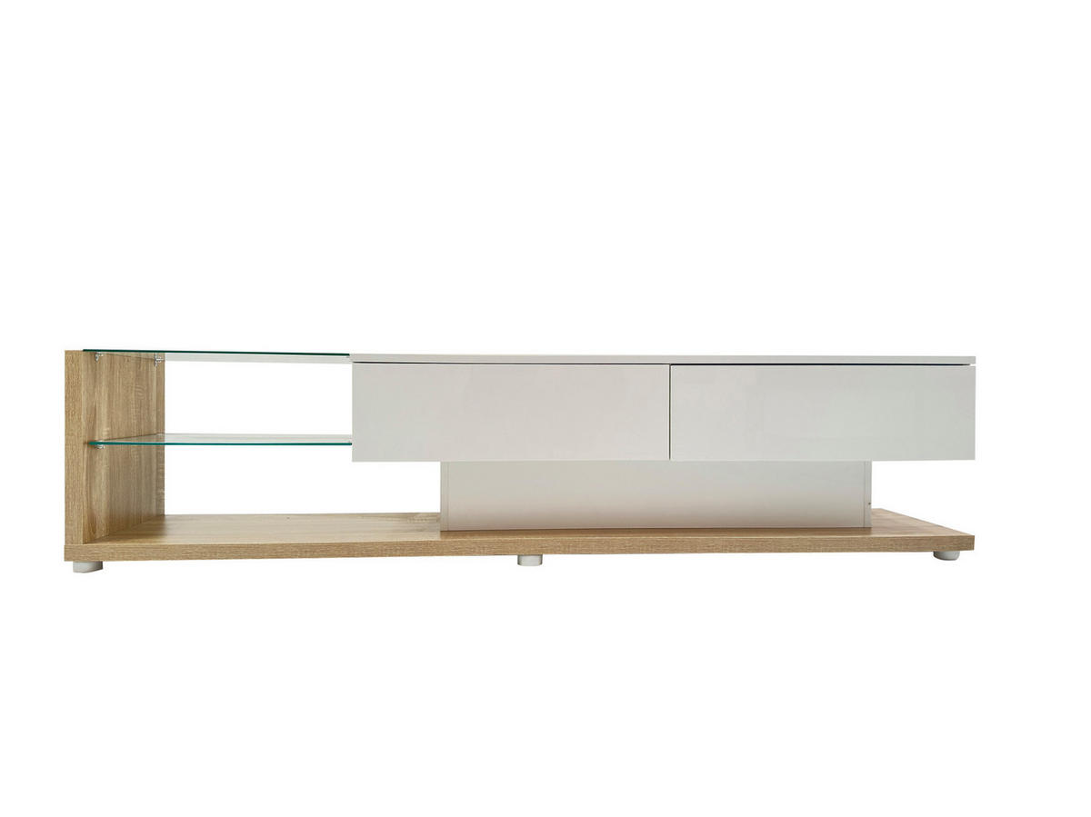 TV ormarić 170/36/38 cm bijeli od iverala s LED rasvjetom i staklenim policama - bijela, drvni materijal (170/38/36cm) - OKWISH