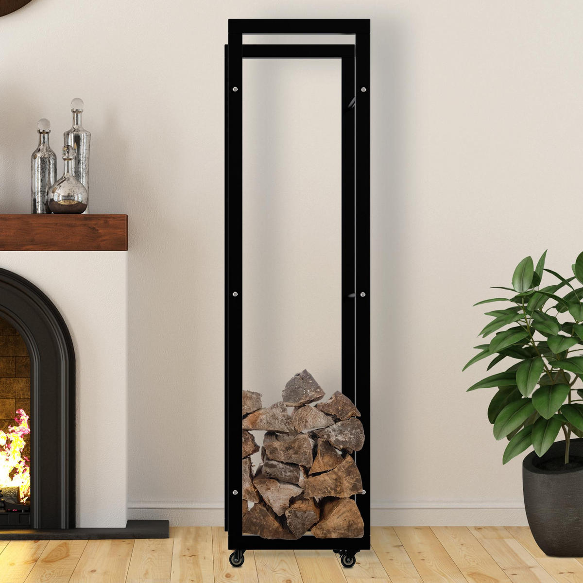 KAMINHOLZREGAL 40/25/150 cm Metall schwarz - Schwarz, Metall (40/150/25cm) - CLP