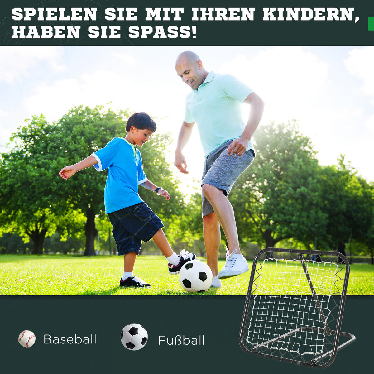FUSSBALL REBOUNDER, Metall, Schwarz, 78 x 84 x 65-78 cm - Schwarz, Metall (84/78cm) - HOMCOM
