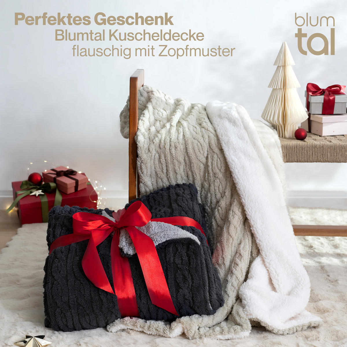 KUSCHELDECKE 130/150 cm, Grau & Dunkelgrau - Dunkelgrau/Grau, Textil (130/150cm) - Blumtal