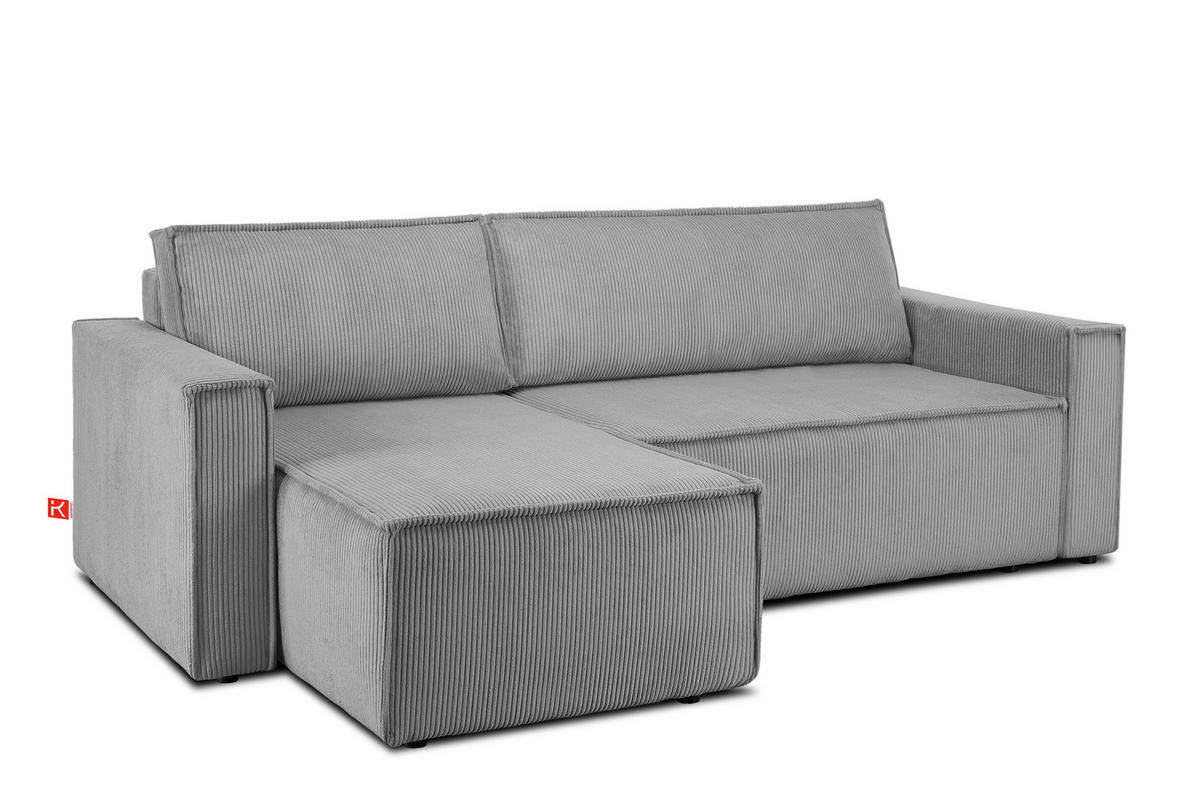 ECKSOFA-LINKS/RECHTS NAPI Schlaffunktion mit Cordbezug, hellgrau - Hellgrau/Schwarz, Textil (246/148cm) - KONSIMO®