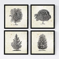 POSTER Set mit 4 Blättern der Baumstamm in halben alten Papierhintergrund 20x20cm Rahmenlos - Klar, Papier (20/3cm) - Nacnic