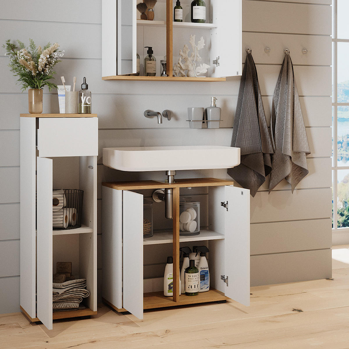 MIDISCHRANK Didi Weiß/Artisan 30 x 97 cm mit Schublade - Weiß, Holzwerkstoff (30/97/30cm) - Vicco