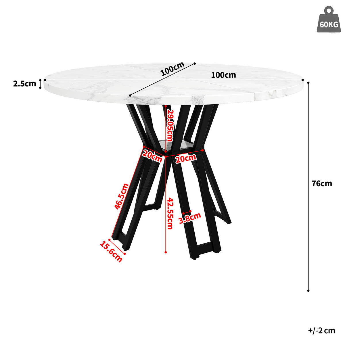 ESSTISCH 100/100/76 cm schwarz mit marmorierter MDF Tischplatte elegant - Schwarz/Weiß, Holzwerkstoff (100/100/76cm) - OKWISH