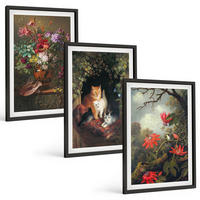 BILDER SET 3er Set - 40x60 cm Schwarzer Rahmen - Vintage-Blumen, Katzen, Natur - Schwarz, Kunststoff (40/60cm) - TULUP