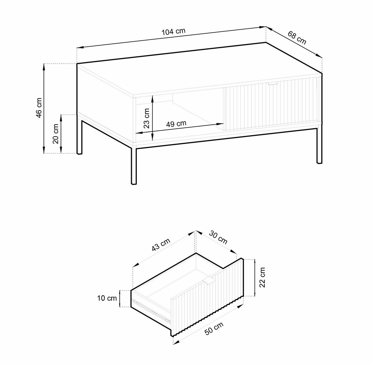 COUCHTISCH Vellore Grau mit goldenen Metallbeinen 104/68/46 cm - Goldfarben/Grau, Holzwerkstoff/Metall (68/104/46cm) - Selsey