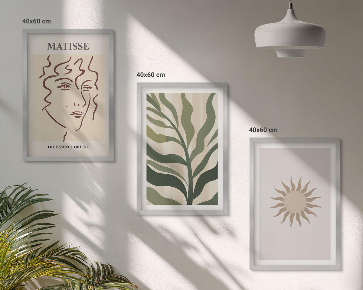 BILDER SET 3er Set - 40x60 cm Silberner Rahmen - Abstrakte Pflanzenmuster - Silberfarben, Kunststoff (40/60cm) - TULUP