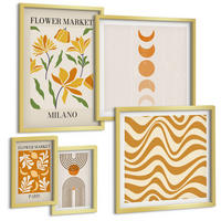 BILDER SET 5er Set - 50x50 cm & 20x30 cm & 40x60 cm Goldrahmen - Geometrische Pflanzenmuster - Goldfarben, Kunststoff (40/60cm) - TULUP