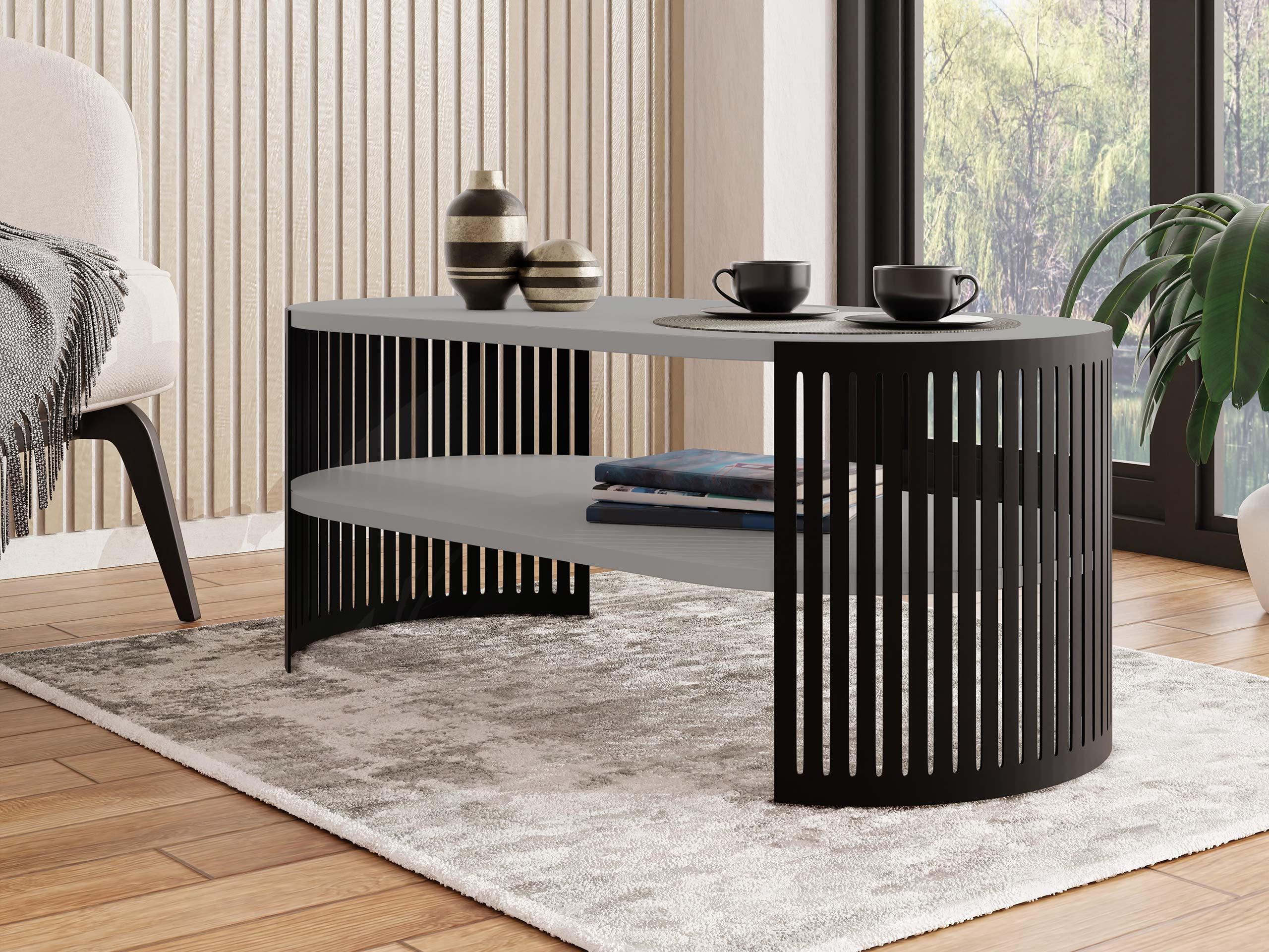 COUCHSITCH Fikoli Oval I - Schwarz/Grau, Holzwerkstoff/Metall (100/50/40cm) - MIRJAN24