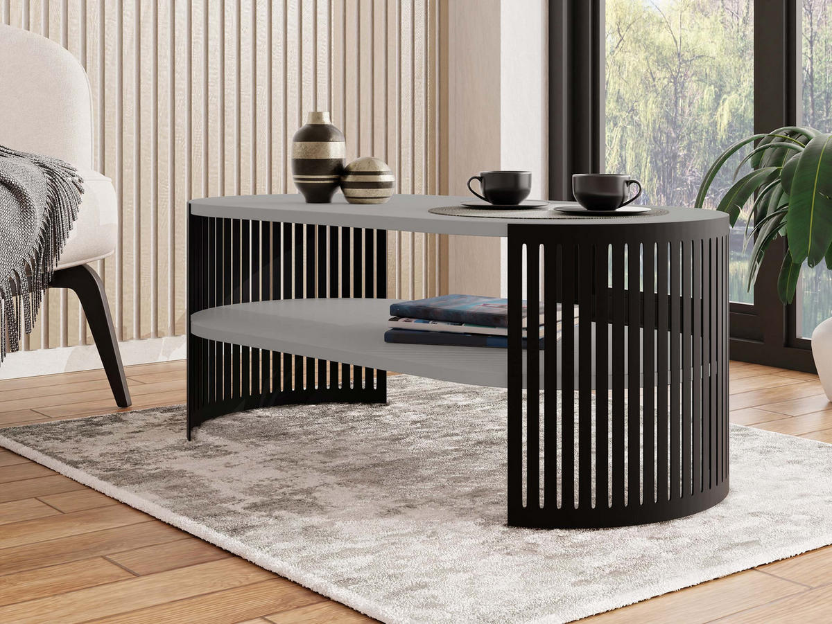 COUCHSITCH Fikoli Oval I - Schwarz/Grau, Holzwerkstoff/Metall (100/50/40cm) - MIRJAN24
