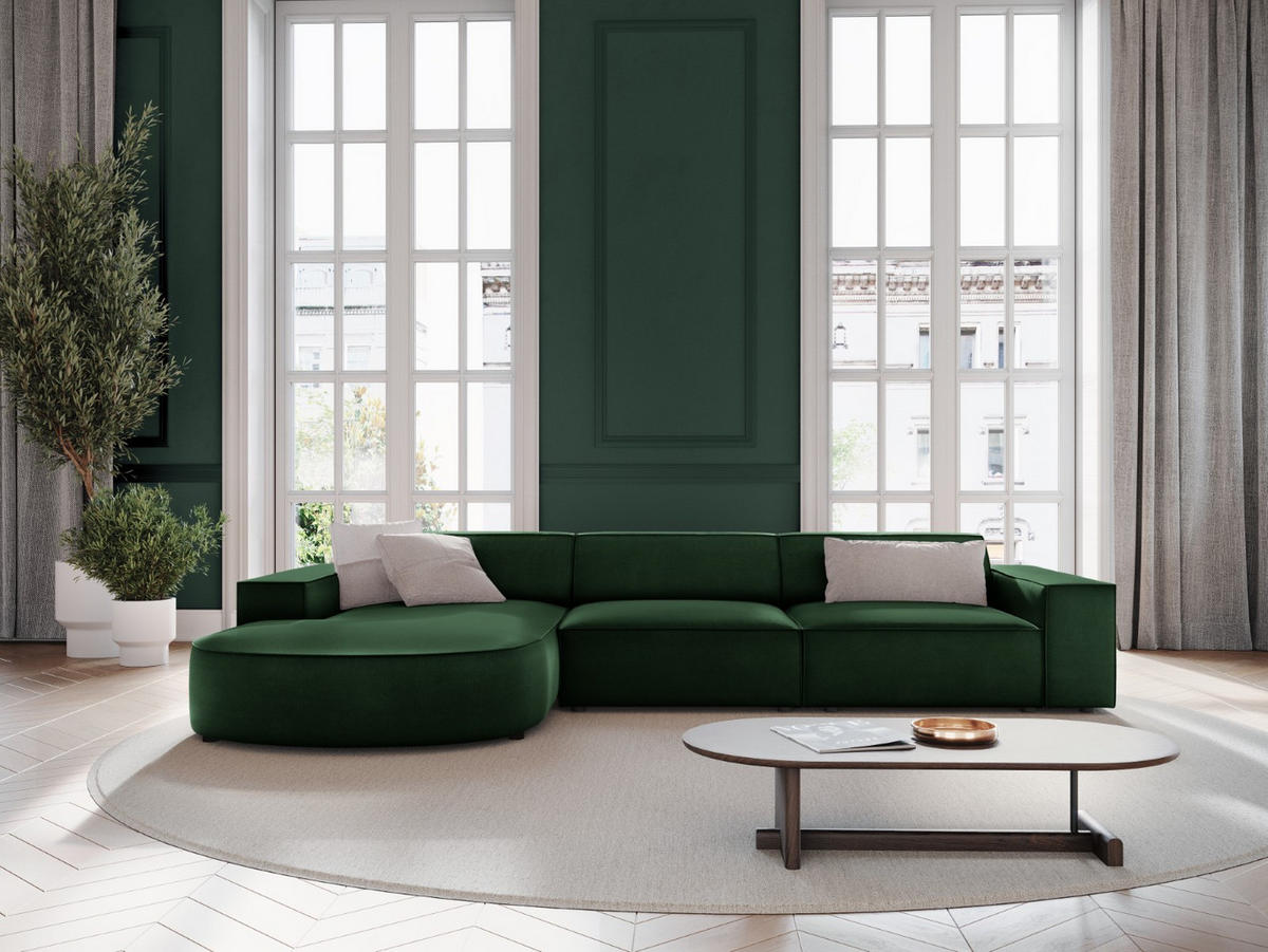 ECKSOFA links Jodie aus Samt flaschengrün 4 Sitzplätze - Dunkelgrün, Textil (166/284cm) - Micadoni