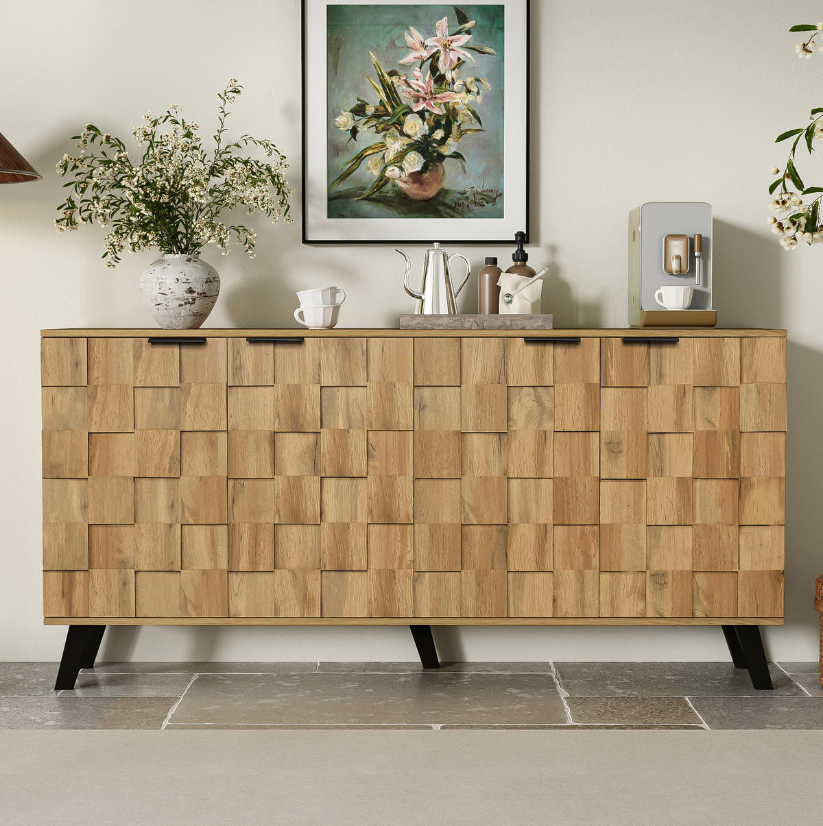 SIDEBOARD 160.5/35.5/78 cm Holzfarbe aus Spanplatte mit 4 Türen - Naturfarben, Holzwerkstoff (35.5/78/160.5cm) - OKMYHOME