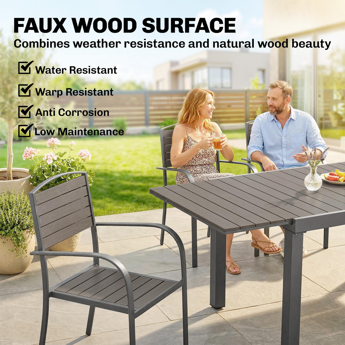 GARTENMÖBEL SET 7-teilig DE-09916 Holzoptik - Grau, Metall - ComfortXL